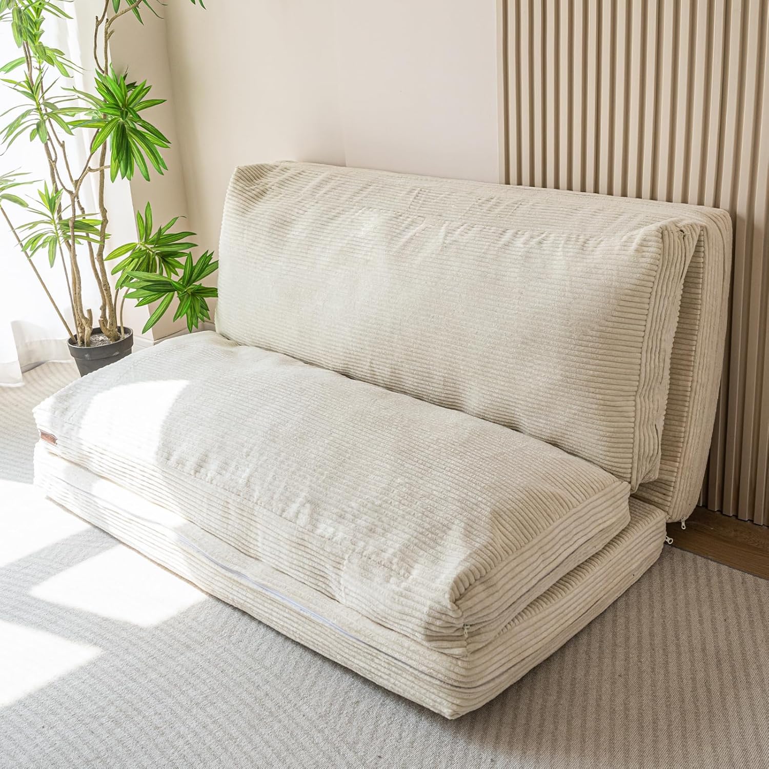 MAXYOYO Pouf pliable en velours côtelé avec rembourrage en mousse – 135 x 240 cm, 4 couches, extra épais, pour salon