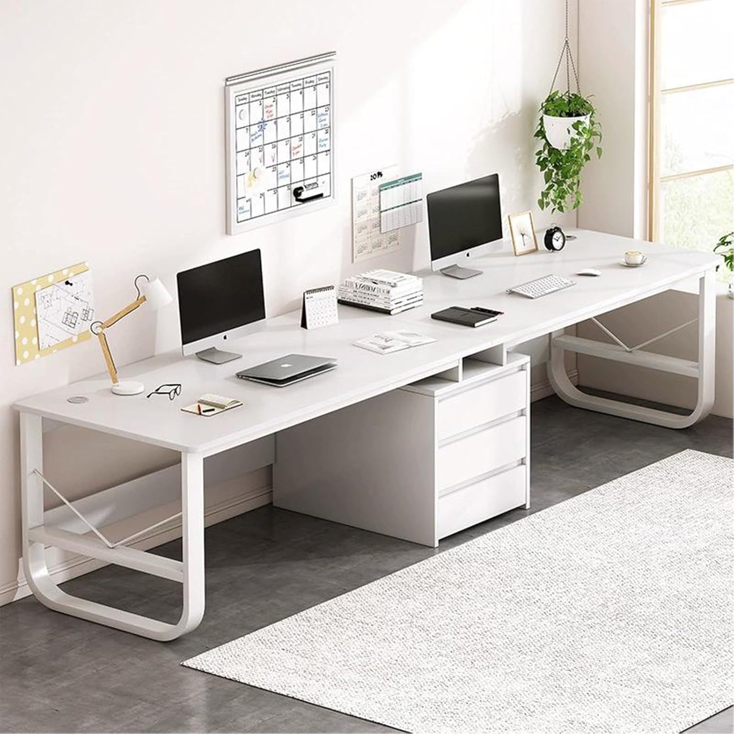 200 * 50 * 73CM – Bureau Double de 200/240 cm – Postes de travail informatiques, SJDUYD, Bureau de Jeu Informatique avec tiroirs