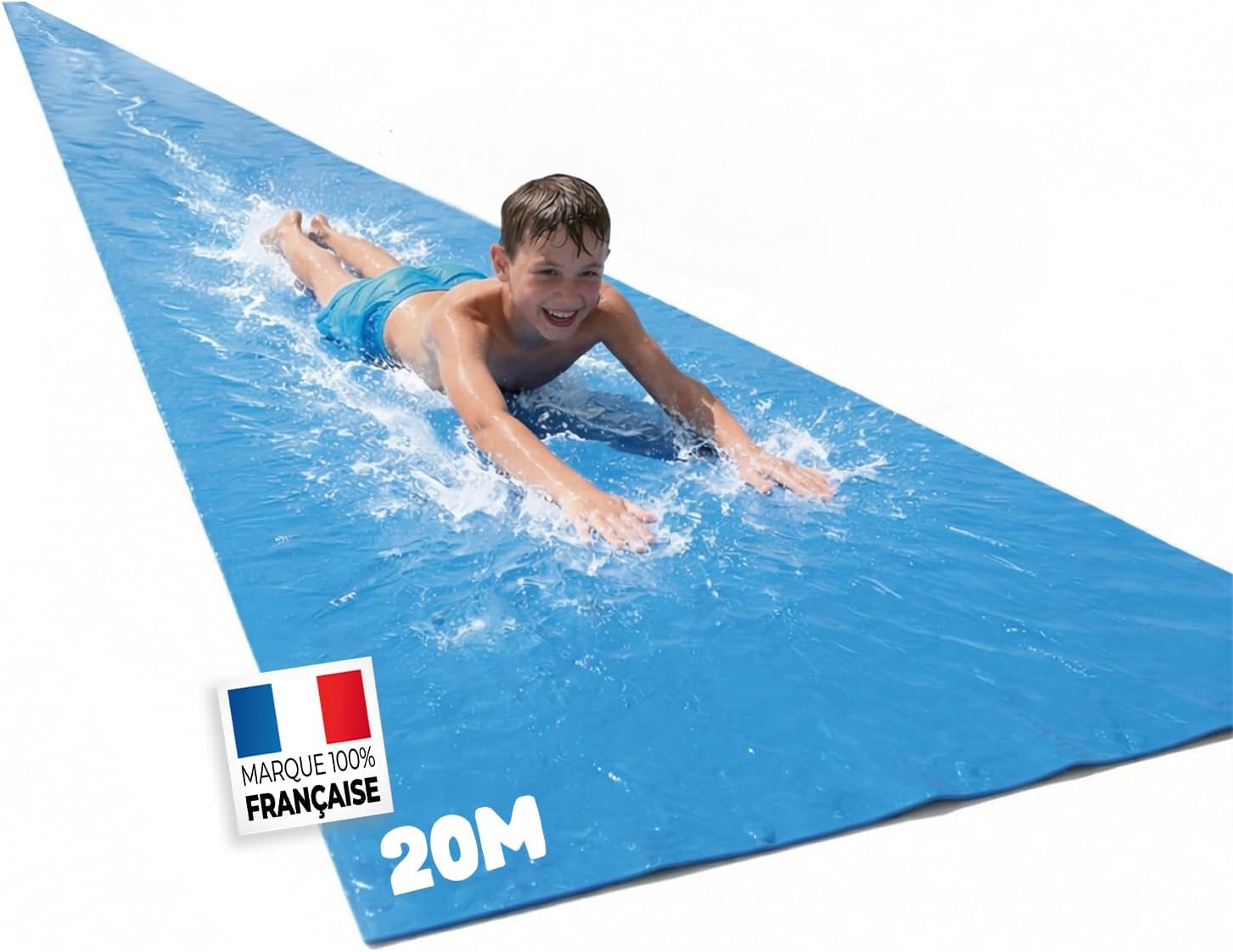 100% Fun – Double Ventriglisse Géant XXXXL Officiel 20 Mètres – Toboggans aquatiques de jardin, Original Cup, Slip'n Slide, + Epais