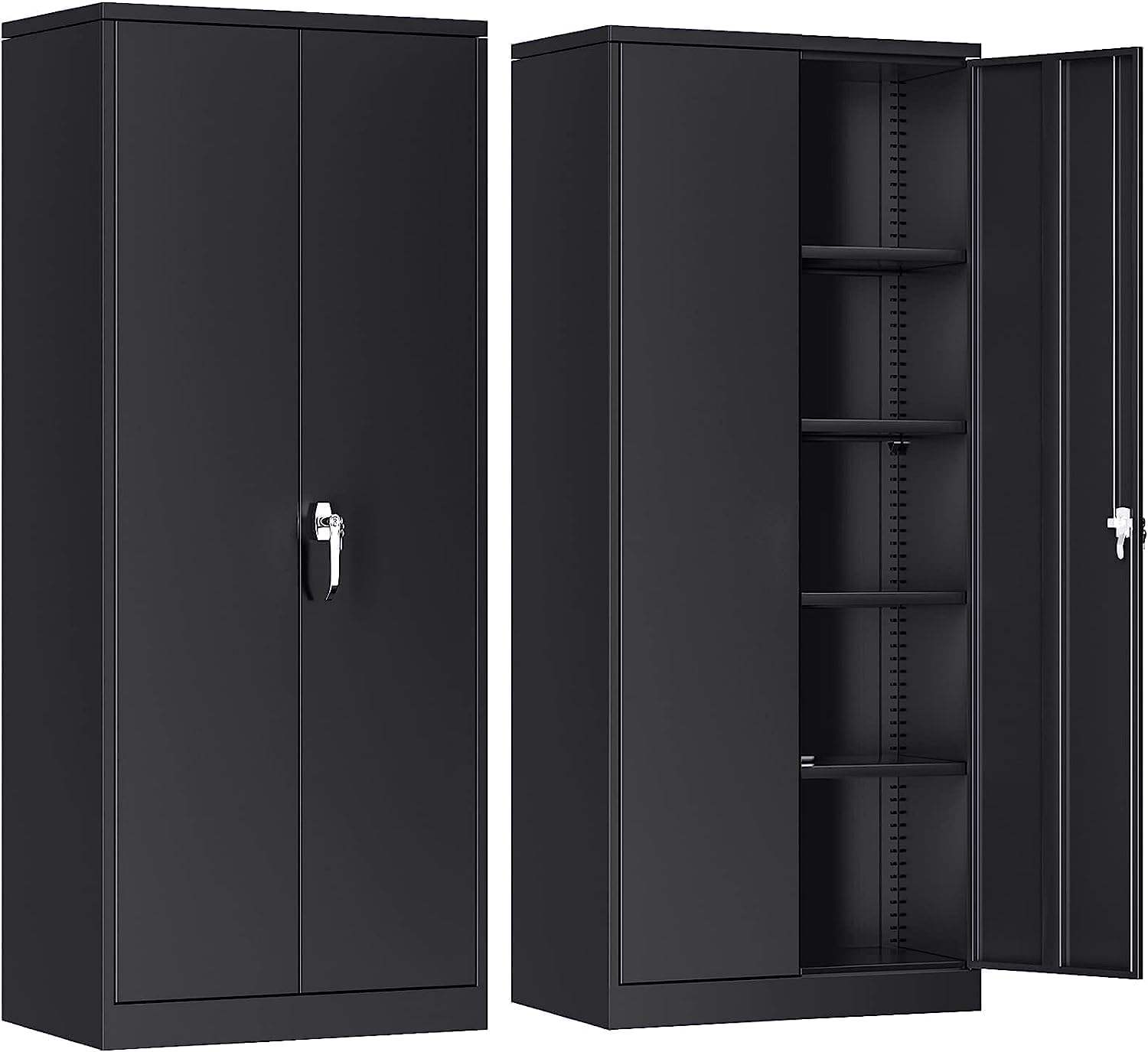 Armoires à outils – SUPEER, Armoire de Bureau métallique avec 4 Étagères Réglables en Hauteur, Noir