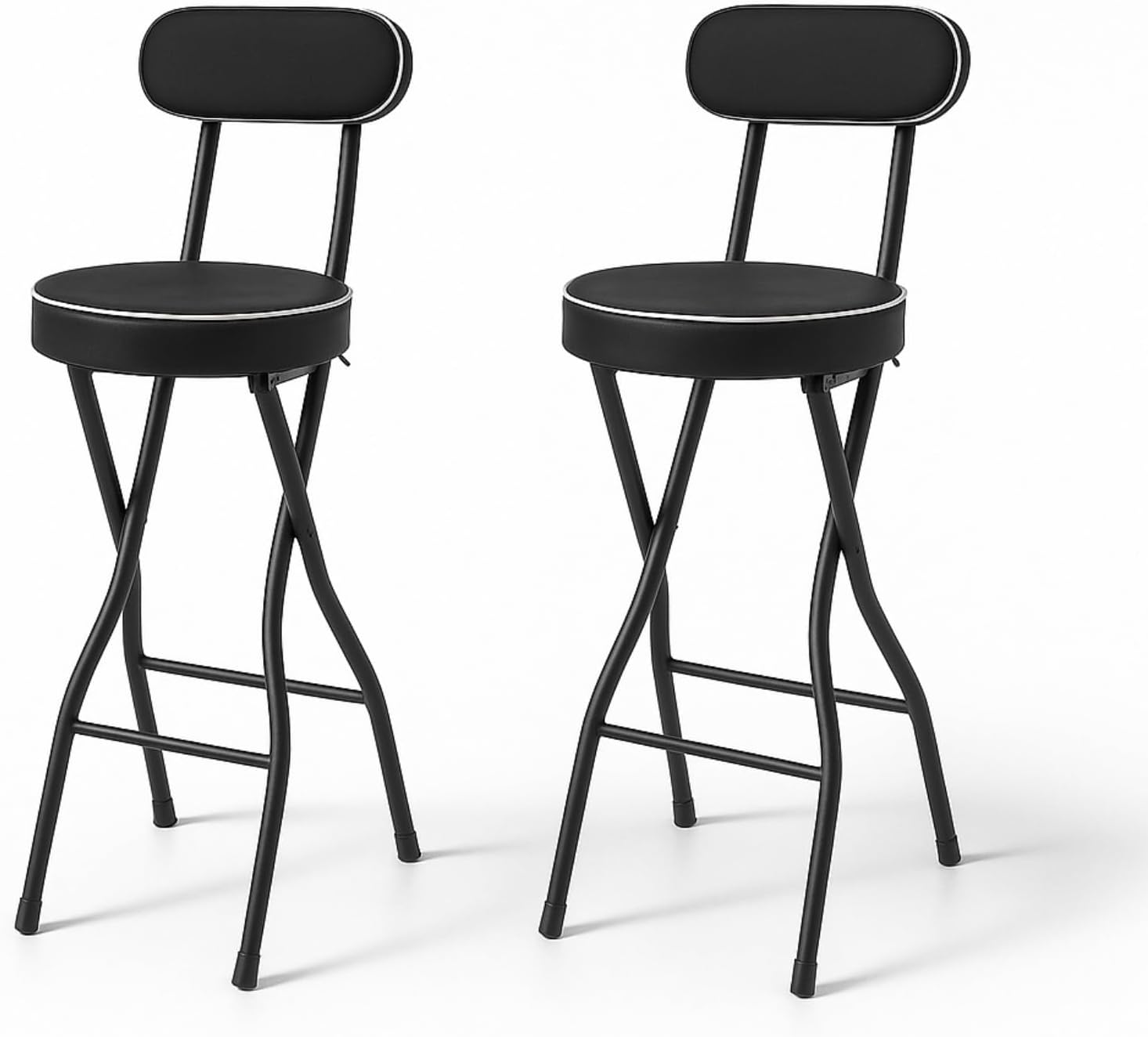 Lot de 2 tabourets de bar pliables avec dossier – Charocean, noir 65 cm, 65 cm de haut, capacité de charge 125 kg