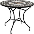 Paris Prix Atmosphera Kipos table de repas ronde mosaïque noire en fer, grès, pierre et ciment