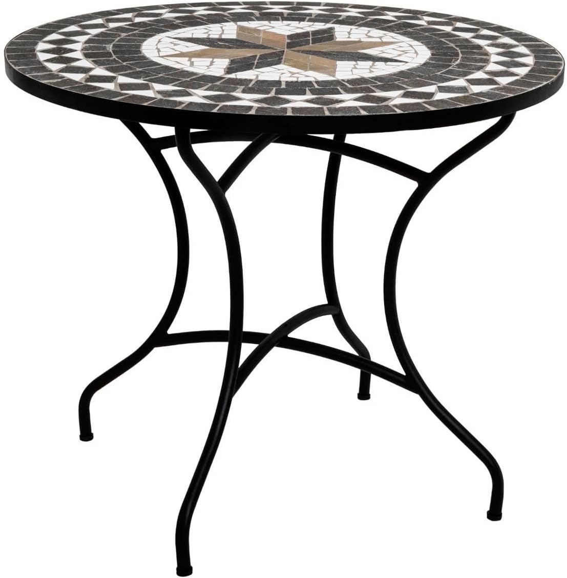 Paris Prix Atmosphera Kipos table de repas ronde mosaïque noire en fer, grès, pierre et ciment