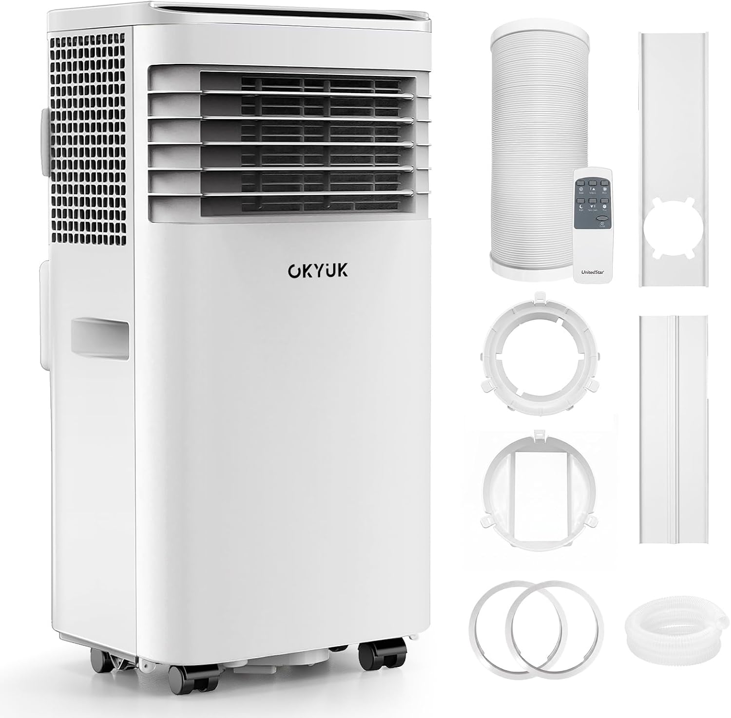 OKYUK Climatiseur Mobile 7000 BTU avec tuyau d'évacuation – Pour pièces jusqu'à 25 m2, Climatiseur portable 4 en 1